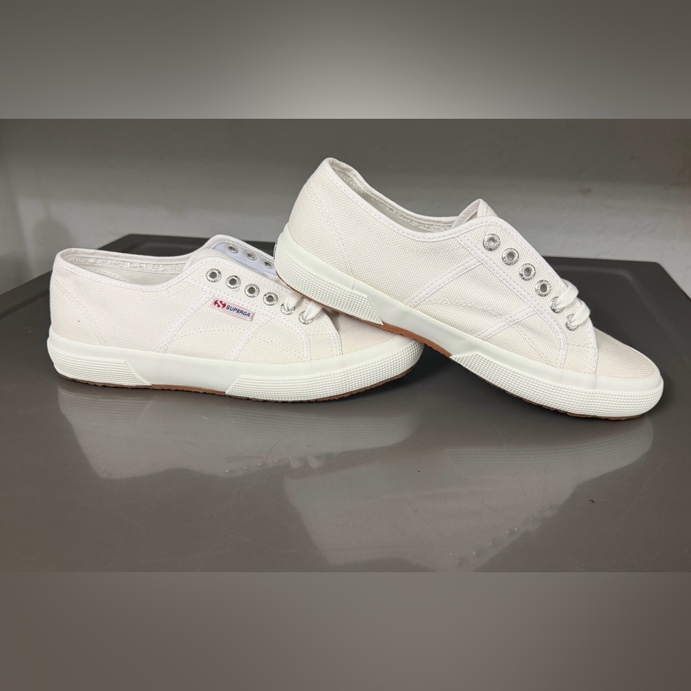 Superga Low-Top Canvas Sneakers in White with Gum Outsole